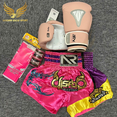 COMBO TẬP BOXING CƠ BẢN GĂNG BOXING + BĂNG ĐA + QUẦN MUAY + TẤT BẢO VỆ - Hồng
