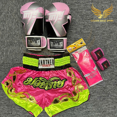 COMBO TẬP BOXING CƠ BẢN GĂNG BOXING + BĂNG ĐA + QUẦN MUAY + TẤT BẢO VỆ - Hồng