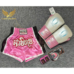 COMBO TẬP BOXING CƠ BẢN GĂNG BOXING + BĂNG ĐA + QUẦN MUAY + TẤT BẢO VỆ - Hồng