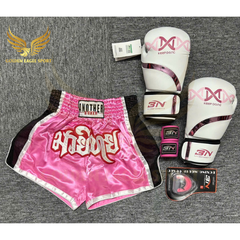 COMBO TẬP BOXING CƠ BẢN GĂNG BOXING + BĂNG ĐA + QUẦN MUAY + TẤT BẢO VỆ - Hồng