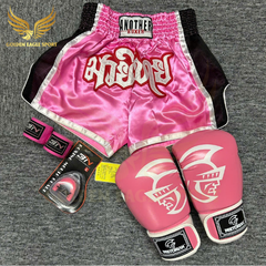 COMBO TẬP BOXING CƠ BẢN GĂNG BOXING + BĂNG ĐA + QUẦN MUAY + TẤT BẢO VỆ - Hồng