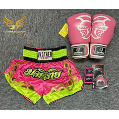 COMBO TẬP BOXING CƠ BẢN GĂNG BOXING + BĂNG ĐA + QUẦN MUAY + TẤT BẢO VỆ - Hồng