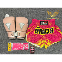 COMBO TẬP BOXING CƠ BẢN GĂNG BOXING + BĂNG ĐA + QUẦN MUAY + TẤT BẢO VỆ - Hồng
