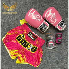 COMBO TẬP BOXING CƠ BẢN GĂNG BOXING + BĂNG ĐA + QUẦN MUAY + TẤT BẢO VỆ - Hồng