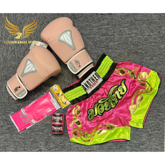 COMBO TẬP BOXING CƠ BẢN GĂNG BOXING + BĂNG ĐA + QUẦN MUAY + TẤT BẢO VỆ - Hồng