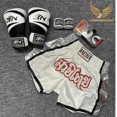 COMBO TẬP BOXING CƠ BẢN GĂNG BOXING + BĂNG ĐA + QUẦN MUAY + TẤT BẢO VỆ - TRẮNG