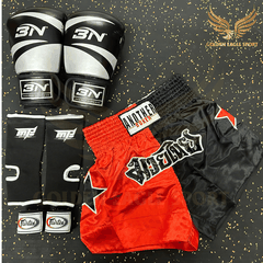 COMBO TẬP BOXING CƠ BẢN GĂNG BOXING + BĂNG ĐA + QUẦN MUAY + TẤT BẢO VỆ - ĐEN