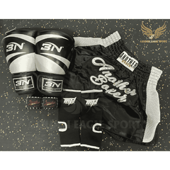 COMBO TẬP BOXING CƠ BẢN GĂNG BOXING + BĂNG ĐA + QUẦN MUAY + TẤT BẢO VỆ - ĐEN