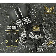 COMBO TẬP BOXING CƠ BẢN GĂNG BOXING + BĂNG ĐA + QUẦN MUAY + TẤT BẢO VỆ - ĐEN