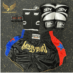 COMBO TẬP BOXING CƠ BẢN GĂNG BOXING + BĂNG ĐA + QUẦN MUAY + TẤT BẢO VỆ - ĐEN