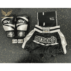 COMBO TẬP BOXING CƠ BẢN GĂNG BOXING + BĂNG ĐA + QUẦN MUAY + TẤT BẢO VỆ - ĐEN
