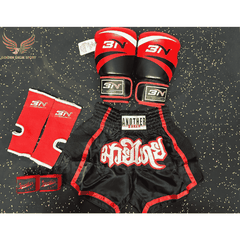 COMBO TẬP BOXING CƠ BẢN GĂNG BOXING + BĂNG ĐA + QUẦN MUAY + TẤT BẢO VỆ - ĐỎ