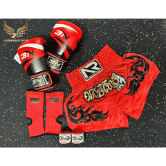 COMBO TẬP BOXING CƠ BẢN GĂNG BOXING + BĂNG ĐA + QUẦN MUAY + TẤT BẢO VỆ - ĐỎ