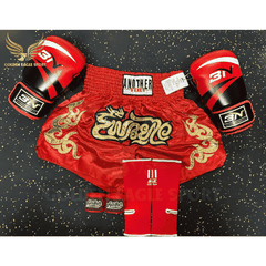 COMBO TẬP BOXING CƠ BẢN GĂNG BOXING + BĂNG ĐA + QUẦN MUAY + TẤT BẢO VỆ - ĐỎ