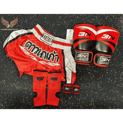 COMBO TẬP BOXING CƠ BẢN GĂNG BOXING + BĂNG ĐA + QUẦN MUAY + TẤT BẢO VỆ - ĐỎ