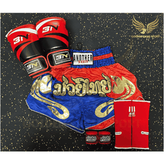 COMBO TẬP BOXING CƠ BẢN GĂNG BOXING + BĂNG ĐA + QUẦN MUAY + TẤT BẢO VỆ - ĐỎ