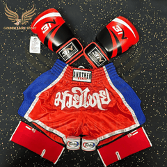 COMBO TẬP BOXING CƠ BẢN GĂNG BOXING + BĂNG ĐA + QUẦN MUAY + TẤT BẢO VỆ - ĐỎ