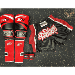 COMBO TẬP BOXING CƠ BẢN GĂNG BOXING + BĂNG ĐA + QUẦN MUAY + TẤT BẢO VỆ - ĐỎ