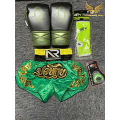 COMBO TẬP BOXING CƠ BẢN GĂNG BOXING + BĂNG ĐA + QUẦN MUAY + TẤT BẢO VỆ - Xanh Lá