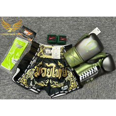 COMBO TẬP BOXING CƠ BẢN GĂNG BOXING + BĂNG ĐA + QUẦN MUAY + TẤT BẢO VỆ - Xanh Lá