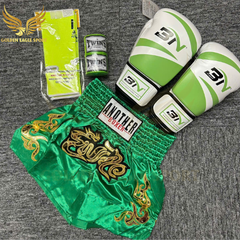 COMBO TẬP BOXING CƠ BẢN GĂNG BOXING + BĂNG ĐA + QUẦN MUAY + TẤT BẢO VỆ - Xanh Lá