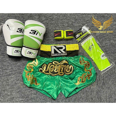 COMBO TẬP BOXING CƠ BẢN GĂNG BOXING + BĂNG ĐA + QUẦN MUAY + TẤT BẢO VỆ - Xanh Lá