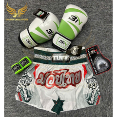 COMBO TẬP BOXING CƠ BẢN GĂNG BOXING + BĂNG ĐA + QUẦN MUAY + TẤT BẢO VỆ - Xanh Lá