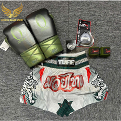 COMBO TẬP BOXING CƠ BẢN GĂNG BOXING + BĂNG ĐA + QUẦN MUAY + TẤT BẢO VỆ - Xanh Lá