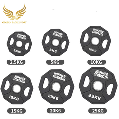 Tạ bánh cao su lõi thép Hammer Strength màu đen cao cấp lỗ 50 nhập khẩu (giá 1 set 2,5-25kg)