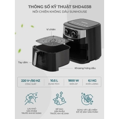 Nồi chiên không dầu 10.5L Sunhouse SHD4038