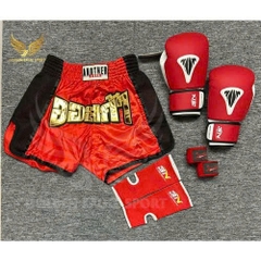 COMBO TẬP BOXING CƠ BẢN GĂNG BOXING + BĂNG ĐA + QUẦN MUAY + TẤT BẢO VỆ - ĐỎ