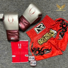 COMBO TẬP BOXING CƠ BẢN GĂNG BOXING + BĂNG ĐA + QUẦN MUAY + TẤT BẢO VỆ - ĐỎ