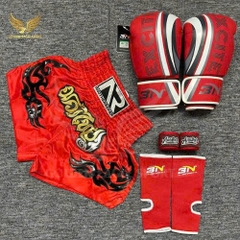 COMBO TẬP BOXING CƠ BẢN GĂNG BOXING + BĂNG ĐA + QUẦN MUAY + TẤT BẢO VỆ - ĐỎ