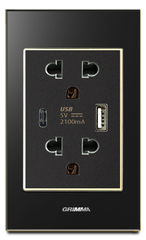 Bộ ổ cắm USB type A + type C Grimma, mặt kính cường lực G6 series G6GLBUSB