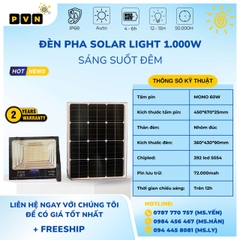 Đèn Pha Năng Lượng Mặt Trời 1000W - Sáng Suốt Đêm