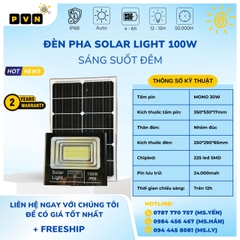 Đèn pha năng lượng mặt trời 100w - Sáng suốt đêm