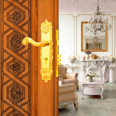 KHÓA TAY GẠT CỬA GỖ LOTUS - BDH-341341-G CỬA CHÍNH GOLD