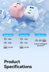 Củ sạc 30W Joyroom TCG14 nhỏ gọn di động 3 cổng sạc Lightning Type-C USB