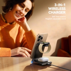 Đế sạc không dây Joyroom W15 Wireless Magnetic Charging Station 3-in-1 for phone for watch for earphone