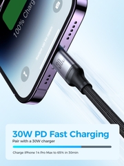 Cáp sạc Joyroom 30W SA21-1T3 Speedy Series 3-in-1 Fast Charging Cable (Type-C to L+C+M) 1.2m-Black