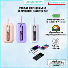 Sạc dự phòng 22.5W Joyroom L012 Colorful siêu nhỏ 10.000mAh tích hợp cáp sạc dùng cho các loại điện thoại iPhone, Samsung, XIaomi