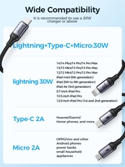 Cáp sạc Joyroom 30W SA21-1T3 Speedy Series 3-in-1 Fast Charging Cable (Type-C to L+C+M) 1.2m-Black