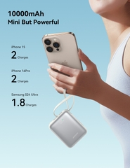 Sạc dự phòng JOYROOM 10000mah PBF27 22.5W siêu nhỏ tích hợp cáp sạc Type C và Lightning dùng cho iPhone 16 , Samsung S24 , Fold