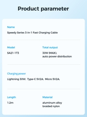 Cáp sạc Joyroom 30W SA21-1T3 Speedy Series 3-in-1 Fast Charging Cable (Type-C to L+C+M) 1.2m-Black