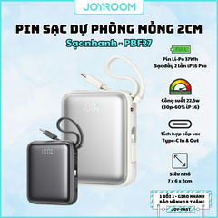 Sạc dự phòng JOYROOM 10000mah PBF27 22.5W siêu nhỏ tích hợp cáp sạc Type C và Lightning dùng cho iPhone 16 , Samsung S24 , Fold
