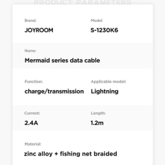 Cáp sạc Joyroom S-1230K6 Mermaid series Lightning 2.4A data cable 1.2m-black