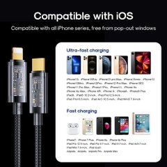 Cáp sạc iPhone Joyroom trong suốt CL020A12 Type C to Lightning 20W truyền data thiết kế trong suốt màu trắng và đen đùng cho iPhone trở lên như X 11 15 Promax