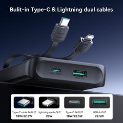 Sạc dự phòng sạc nhanh 22.5W Joyroom PBF19 sử dụng cho điện thoại iPhone, Samsung có màn hình hiển thị và tích hợp 2 cáp sạc