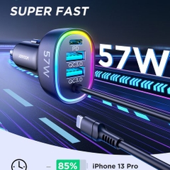 Tẩu sạc nhanh Joyroom CL20 57W 4-in-1 Car Charger với 4 cổng 2USB + 1PD và iP nối dài