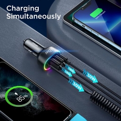 Tẩu sạc nhanh Joyroom CL19 60W 4-in-1 Car Charger với 4 cổng 2USB + 1PD và Type C nối dài